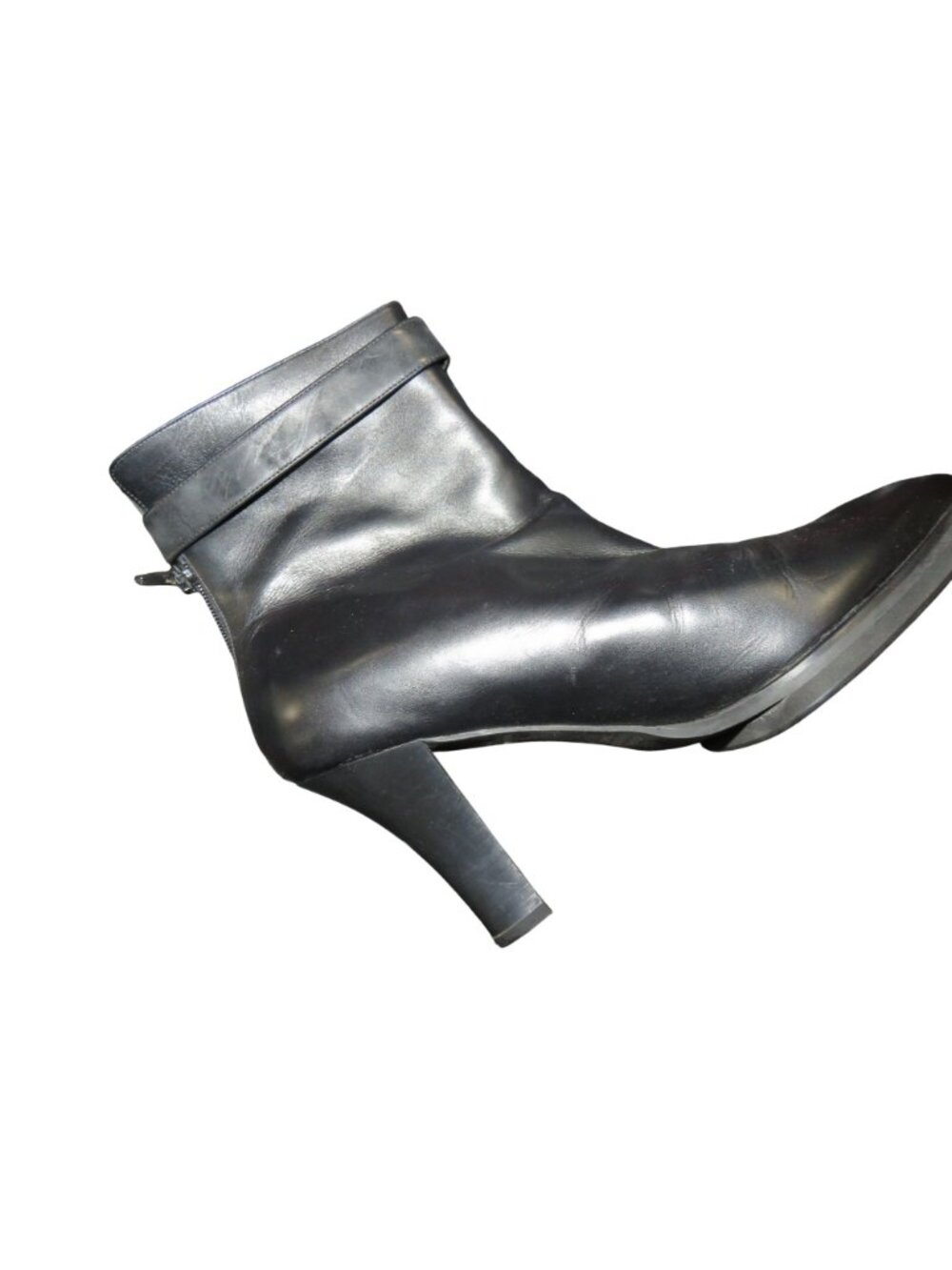 Newport News Easy Style Black Leather Buckle Embellished Heeled Ankle Booties 8 - Picture 7 of 14